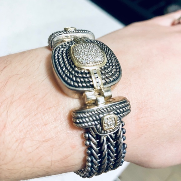Two-tone diamond & silver mesh bracelet - Picture 1 of 6